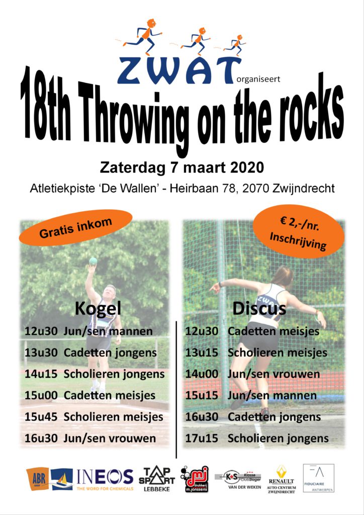 Zaterdag 7 maart - Throwing On the Rocks + live-results