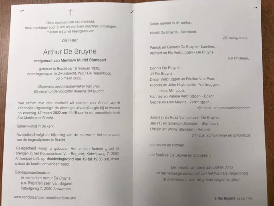Overlijden Arthur De Bruyne